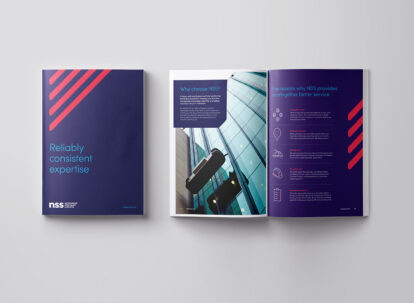 Brochure design featuring new brand styling