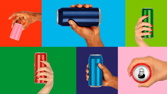 colourful images of hands holding cans