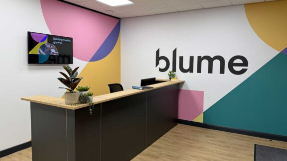 Blume branded office reception