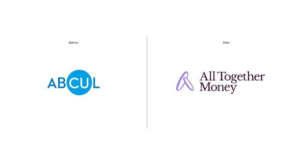 Showing the ABCUL logo vs the new All Together Money logo